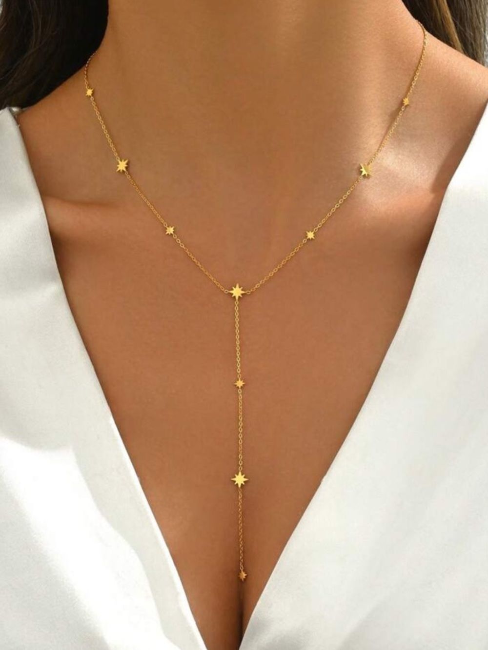 Gold Star Drop Lariat Necklace - Women's Jewelry R 565